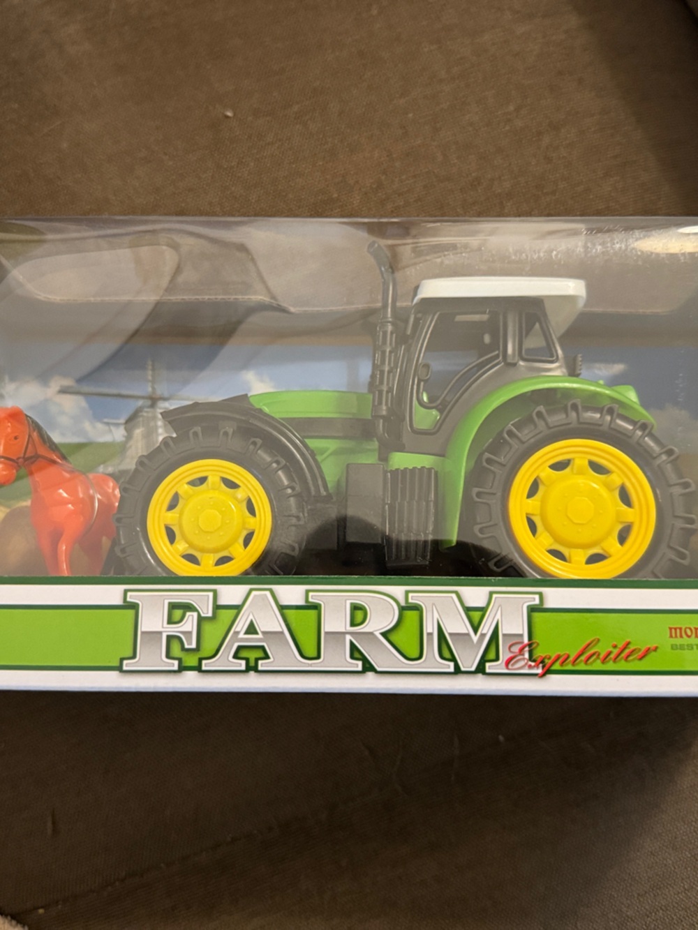 Green and Yellow Farm Tractor Toy with Horse Accessory
